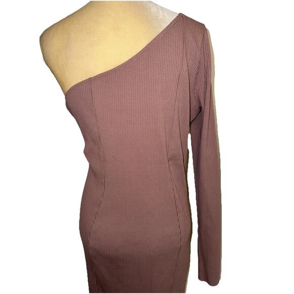 ASOS DESIGN Tall One Shoulder Long Sleeve Rib Midi Dress Size US 16 - Picture 7 of 11